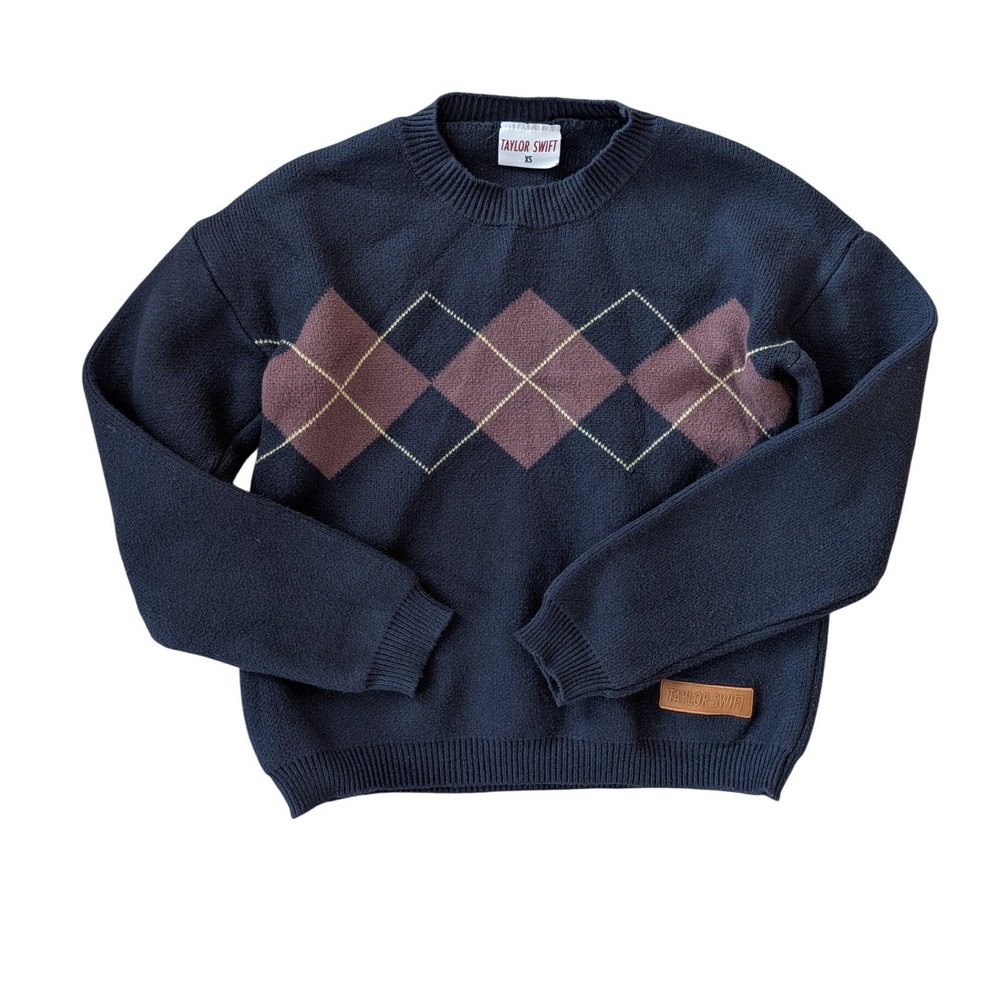Taylor‎ Swift Red Taylor's Version Argyle Sweater Navy Crewneck Merch- XS